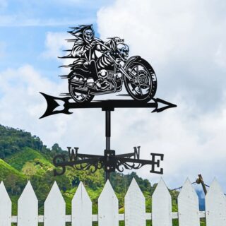 Girouette de Jardin Motard Tête de Mort