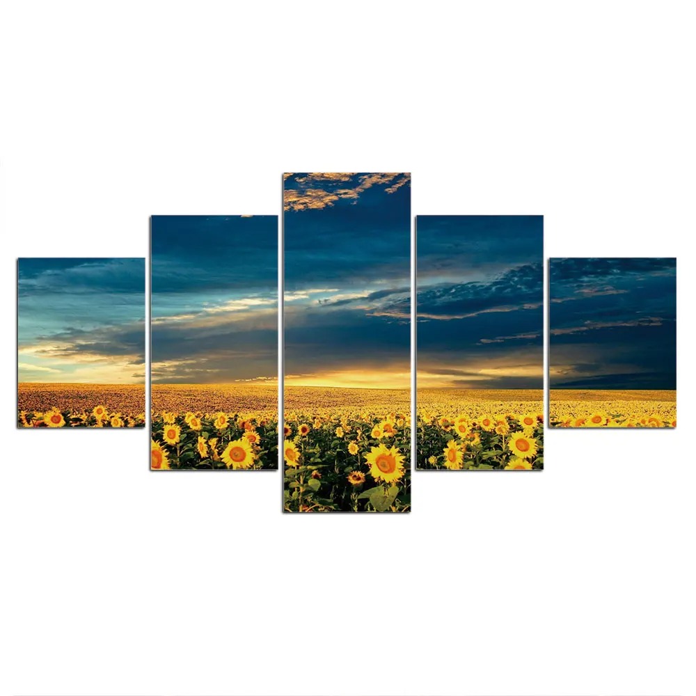 Tableau 5 Pièces Champ de Fleurs