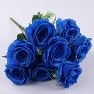 Bouquet de 10 roses bleues artificielles