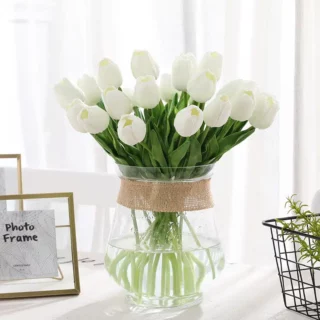 Bouquet de 31 tulipes blanches artificielles