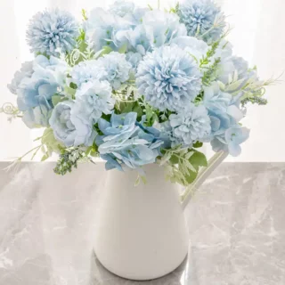 Bouquet de pivoines bleues artificielle avec ornement végétal