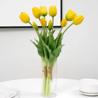 Lot de 5 tulipes jaune artificielle