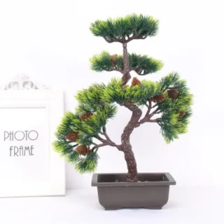 Plante artificielle pin bonsaï vert plastique en pot