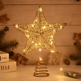 Cimier de Sapin Étoile Illuminé avec Perles